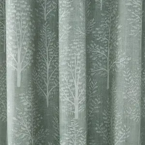 Catherine Lansfield Living Alder Trees 90x90 Inch Lined Eyelet Curtains Two Panels Sage Green