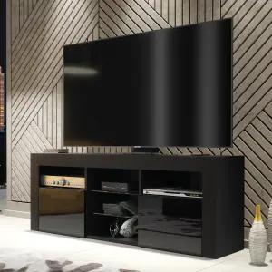 TV Unit 145cm Modern Black with High Gloss Doors - Creative Furniture