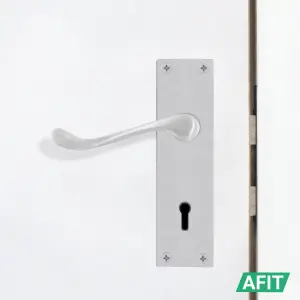 AFIT Satin Chrome Victorian Scroll Door Handles for Key Lock - 1 Pair of Internal Lever Lock Handles on Backplate