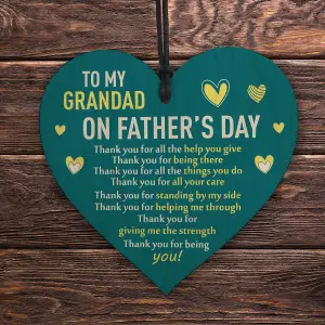 Red Ocean Fathers Day Thank You Gift For Grandad - Wooden Heart Gift For Grandad - Grandfather Fathers Day -