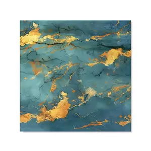 Gold And Azure Marble Effect Premium Glass Kitchen Splashback W600mm x H600mm