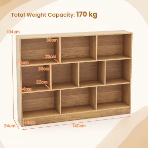 COSTWAY 10-Cube Bookshelf 140CM Wood Display Shelf 3-Tier Storage Organizer