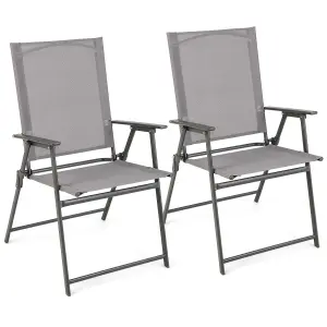 Costway 2 Pieces Patio Folding Chairs Outdoor Portable Dining Chairs with Armrests