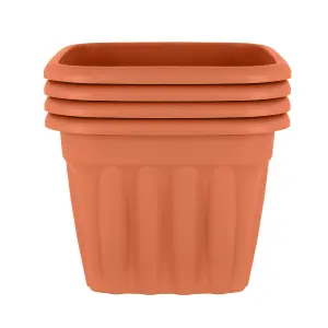 Wham 4x Vista Terracotta Plastic Planter, Square Garden Plant Pot, Medium Floor Pot (40cm, 25L, Pack of 4)