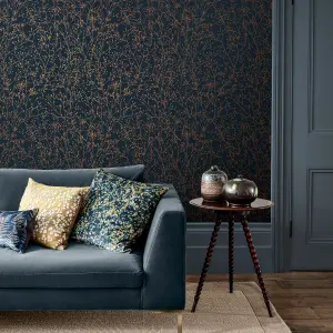 Clarissa Hulse Gypsophila Midnight & Copper effect Smooth Wallpaper