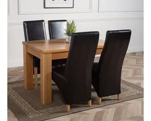 Dakota 152 x 87 cm Chunky Medium Oak Dining Table and 4 Chairs Dining Set with Lola Black Leather Chairs