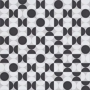 Black White Designer Effect Anti-Slip Vinyl Flooring Sheet For Kitchen Bathroom Dining Room 2.5mm Thick-3m(9'9") X 3m(9'9")-9m²