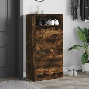 Shoe Cabinet Smoked Oak 60x34x116 Engineered Wood