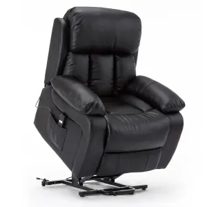 Chester Single Motor Electric Rise Recliner Bonded Leather Armchair Electric Lift Riser Chair (Black)