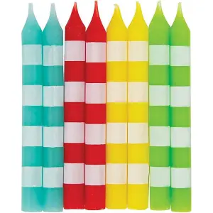 Unique Party Striped Birthday Candles (Pack of 8) Blue/Red/Yellow/Green (One Size)