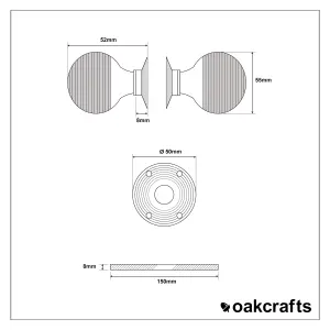 Oakcrafts - Antique Brass Hollow Door Knob Set - 55mm Diameter