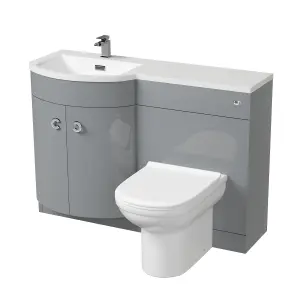 Nes Home Manifold Bathroom Grey P-Shape LH Basin Vanity Unit WC BTW Toilet 1100mm