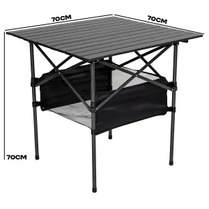 Andes 70 x 70cm Roll-Top Camping Table with Mesh Shelf