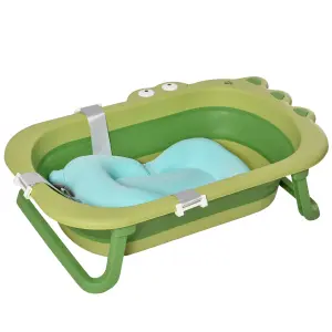 HOMCOM Baby Bath Tub for Toddler Foldable w/ Baby Cushion for 0-3 Years Green