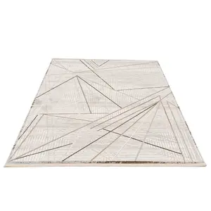 Natural Beige Super Soft Geometric Fringed Area Rug 120x170cm