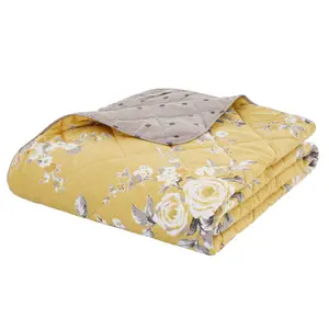 Catherine Lansfield Bedroom Canterbury Floral Quilted 220x230cm Bedspread Ochre