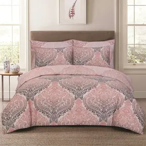 Gurule Polyester Damask Duvet Cover Set with Pillowcases Pink / Double Duvet Cover + 2 Standard Pillowcases