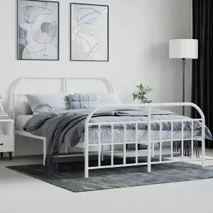 Berkfield Metal Bed Frame with Headboard and Footboard White 135x190 cm