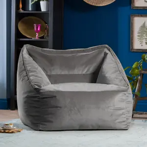 icon Natalia Velvet Armchair Bean Bag Charcoal Grey Giant Bean Bag Chair