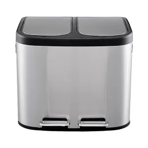 Stainless Steel Dual Rubbish Bin, 2-Compartment Metal Pedals Bin with Lids 2x10L