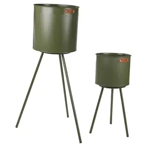 URBNGARDEN 72cm Height Green 2Pcs Outdoor Garden Patio Décor Metal Flower Pot Set Planter Raised On Legs