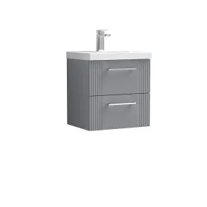 Retro 2 Drawer Wall Hung Vanity Unit with Thin-Edge 1 Tap Hole Ceramic Basin  - 500mm - Satin Grey - Balterley