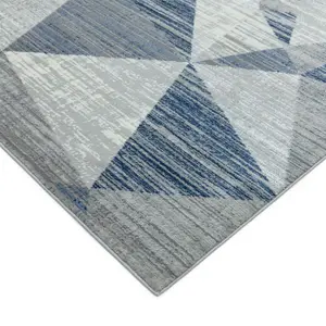 Block Blue Chequered Geometric Jute Backing Rug for Living Room Bedroom and Dining Room-80cm X 150cm