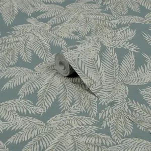 GoodHome Pyroo Sage Palm trees Textured Wallpaper Sample