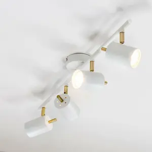 LED Tilting Ceiling Spotlight White & Brass 4 Bulb Kitchen Island Bar Down Light