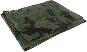 Camo 3 x 4 m Tarpaulin Waterproof Heavy Duty Cover Ground Sheet Camping Multipurpose Furniture Caravan with 4 Tarp Clips