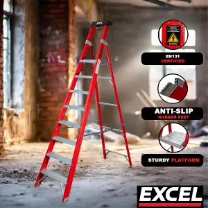 Excel Electricians Fibreglass Platform Step Ladder 8 Tread 2.51m EN131