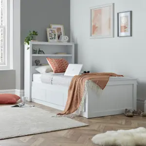 Enzo White Wooden 3 Drawer Bookcase Bed And Spring Mattress