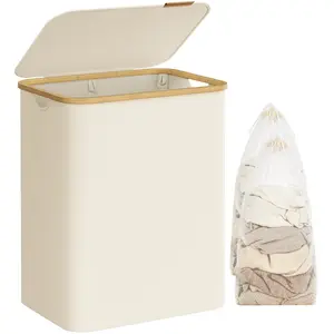 Laundry Hamper with Handles Cream White