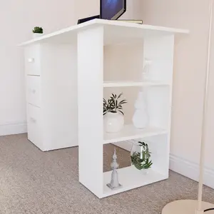 Vida Designs Mason White Computer Desk With Shelves and 3 Drawers