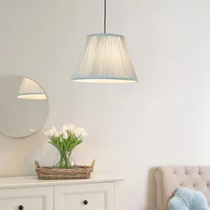 ValueLights Laurenne Large Easy Fit Blue Gathered Pleated Fabric Tapered Light Shade - LED Bulb Included