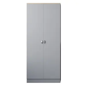 Wardrobe 2 Door Matt Grey Finish With Light Oak Top