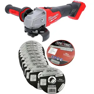 Milwaukee FUEL Brushless Angle Grinder 18V Cordless Slide Switch + x10 Discs