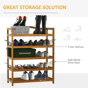 HOMCOM 5-Tier Shoe Rack Acacia Wood Shoe Storage Shelf for Entryway Bedroom Teak