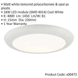 4 PACK Ultra Slim Recessed Ceiling Downlight - 18W Cool White LED - Matt White