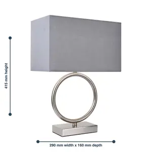 First Choice Lighting Set of 2 Satin Nickel Hoop Lamps with Grey Shade