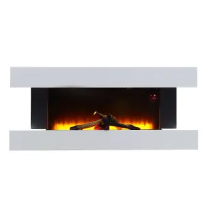 Electric Fire Suite Black Fireplace with White LED Surround Set Remote Control Both Side Nightlight 52 Inch