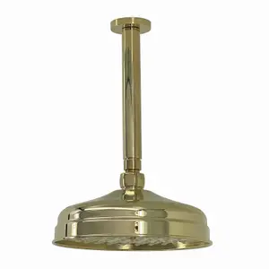 ENKI Regent Gold Traditional Crosshead Ceiling Fixed Solid Brass Thermostatic Shower Set 8"