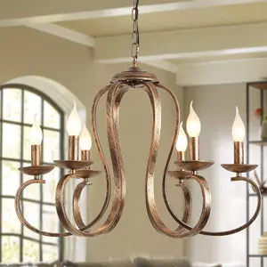 Garwarm 6-Light Bronze Retro Iron Pendant Chandelier, Adjustable Height Light