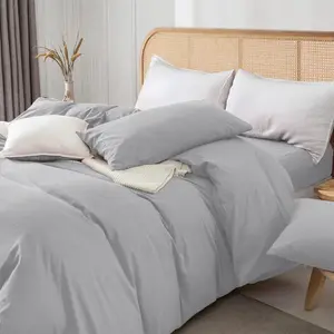 Rienk Super Soft 250 TC Microfibre Reversible Plain Duvet Cover Set With Pillow Cases Silver / Single + 1 Standard Pillowcase