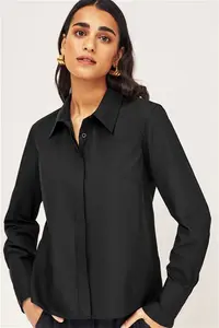 Womens Next Black Fitted Collared Long Sleeve Shirts 2 Pack - Black