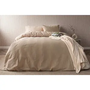 Belledorm Waffle Stripe Duvet Cover Set Latte (Single)