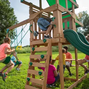 Backyard Discovery Belmont Cedar Wooden Climbing Frame with 3 x Swings and 1 x Slide