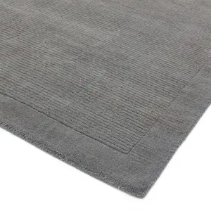 Grey Wool Handmade Plain Easy to Clean Rug For Bedroom Dining Room Living Room Rug-60cm X 120cm