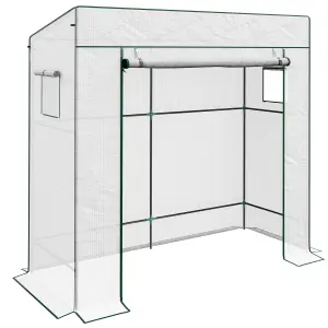 Walk-in Garden Green House with Large Roll-up Door and 2 Mesh Windows, White