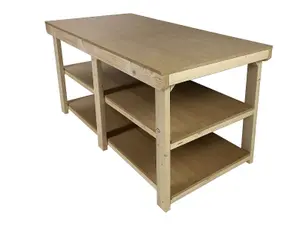 Workbench MDF top, large heavy-duty table (H-90cm, D-90cm, L-210cm) with double shelf